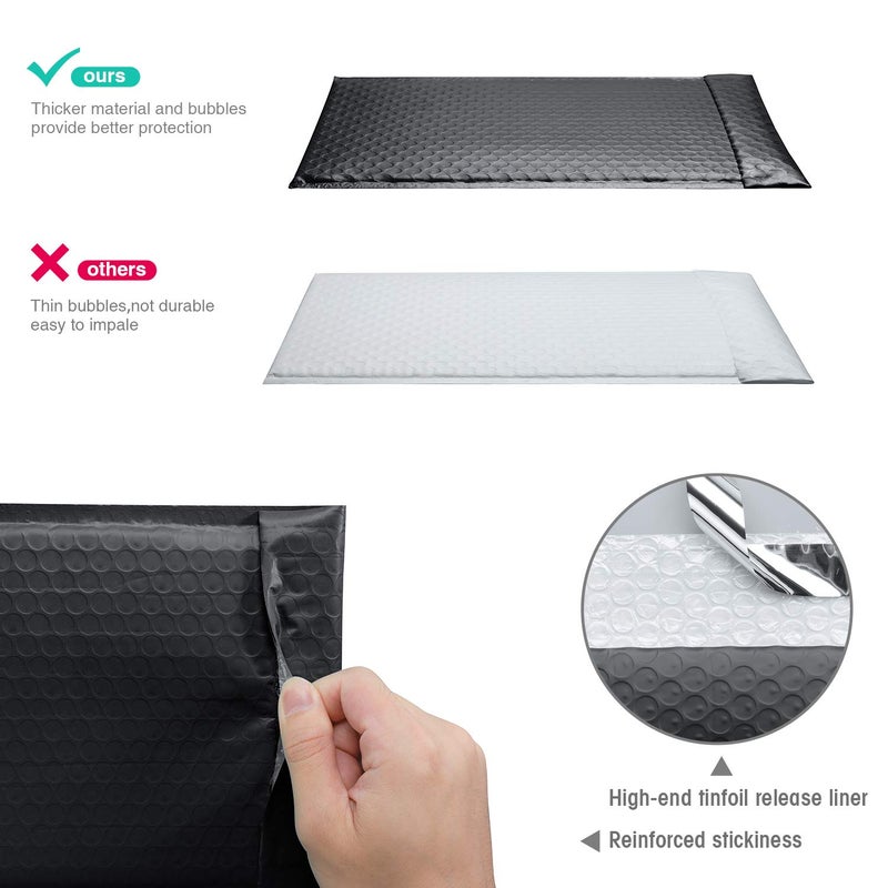 GSSUSA Bubble Mailers 6x10" Usable Size 6x9" Black Bubble Mailer 50 Pack Padded Envelopes Small Packaging Mailing Envelope Bags Shipping Bag Bulk Pack Self Seal Package Mail Packing Business Supplies - Image 5